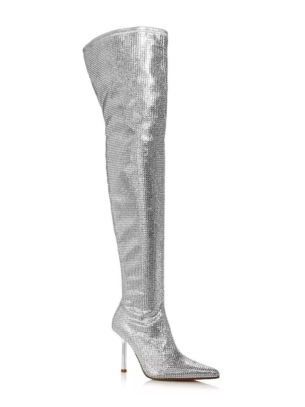 AQUA Nicki Pointed Toe High Heel Rhinestone Over‎ The Knee Boots Size 7 $248
